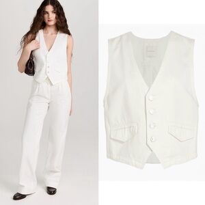 Favorite Daughter The Poppy Vest in Geneva White Denim Oversized Fit Vest XL